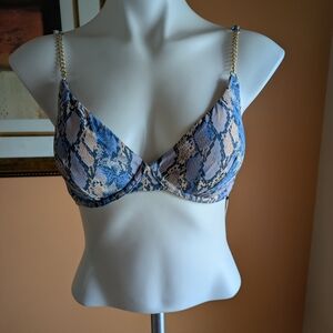 NEW Chic Snake Print Bra with Gold Chain Straps Size 34DD